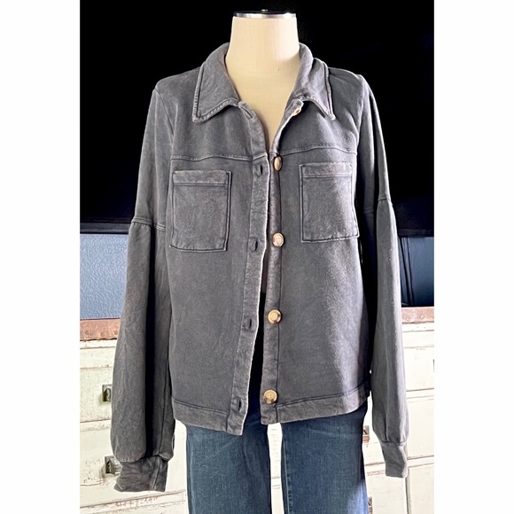 Anthropologie Melora Puff Sleeve Grey Shirt Jacket Shacket NWT New L - Picture 11 of 16